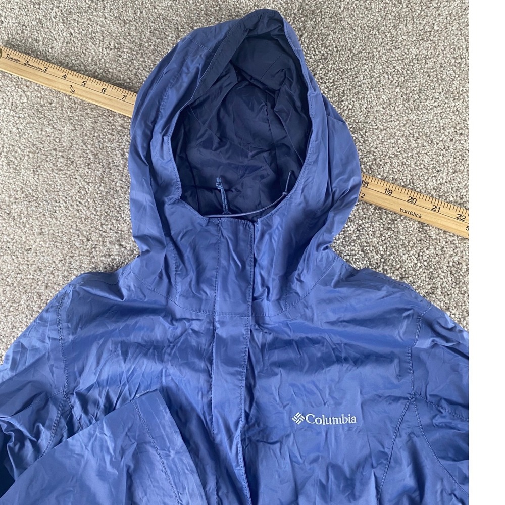 Columbia Omni-Tech Rain Jacket Womens Small Blue Waterproof Packable Hooded